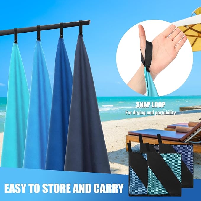 4 Pcs Quick Dry Camping Towel Absorbent Microfiber Travel Towel 47.24'' X 23.62'' Travel Wash Cloth Set for Backpacking Camping Beach Gym Sports Yoga Swimming Pool