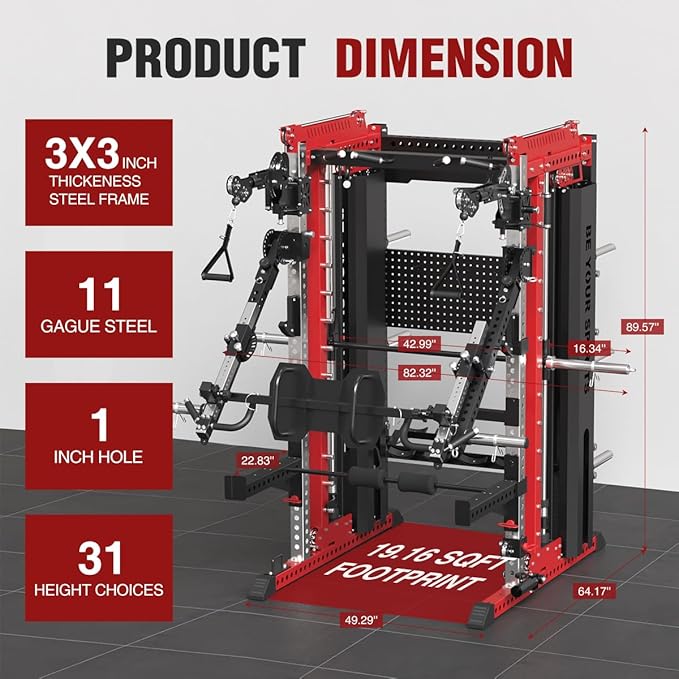FAGUS Commercial Smithe Machine with Dual Weight Stacks, Power Cage Squat Rack with Lever Arm & Leg Press Attachment, Multi-Function Linear Bearing Cable Crossover Machine for Home Gym