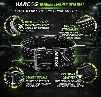 Harcos USPA/IPL Competition Approved 8mm Leather Weightlifting Belt for Men and Women - Heavy Duty Gym Belt for Lifting, Squats, Deadlifts, Powerlifting, Back Support IPF for Fitness Workout