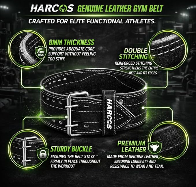 Harcos USPA/IPL Competition Approved 8mm Leather Weightlifting Belt for Men and Women - Heavy Duty Gym Belt for Lifting, Squats, Deadlifts, Powerlifting, Back Support IPF for Fitness Workout