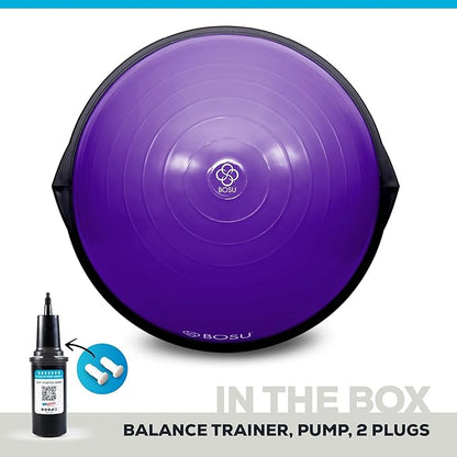 Bosu Balance Ball Exercise Trainer, Home Gym Equipment w/ Guided Workouts & Pump, 26", Blue - Inflatable Fitness Platform for Strength Training, Standing, Balancing, and Core Workout