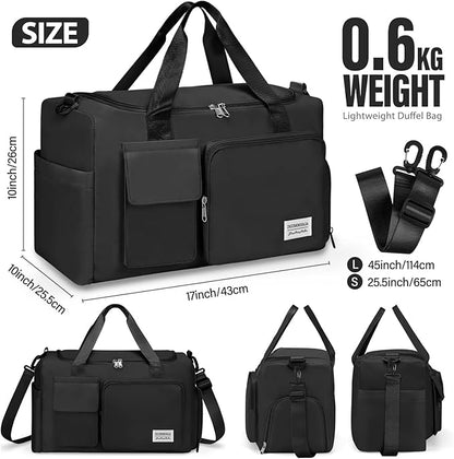Gym & Dance Duffle Bag - Spacious Travel Organizer with Compartments (Black)