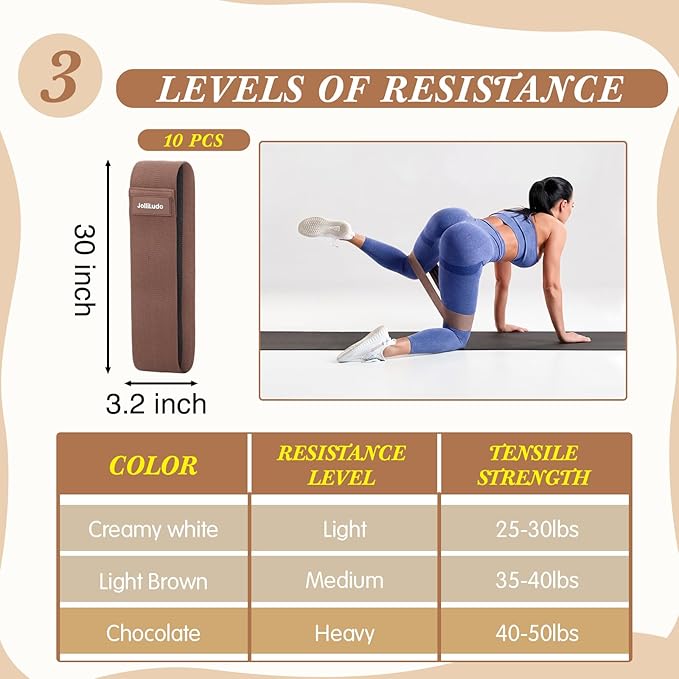 10 Pcs Resistance Bands for Workout Fabric Exercise Bands for Legs and Butt Glutes Workout Band for Women Men Yoga, Pilates, Fitness