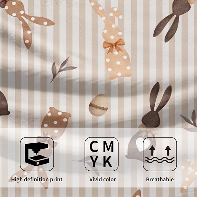 Happy Easter Bunny Hand Towels for Bathroom 2 Packs 14"x28" Polka Dot Rabbits Eggs Green Eucalyptus Decorative Kitchen Towel Brown Stripe Super Soft Drying Finger Towel for Home Hotel Gym
