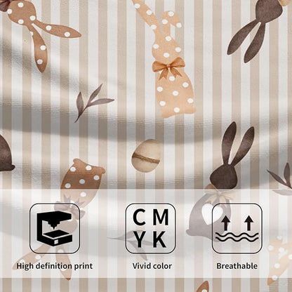 Happy Easter Bunny Hand Towels for Bathroom 2 Packs 14"x28" Polka Dot Rabbits Eggs Green Eucalyptus Decorative Kitchen Towel Brown Stripe Super Soft Drying Finger Towel for Home Hotel Gym