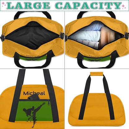 Personalized Martial Art Bag Duffel Bag for Boys Girls, Custom Taekwondo Karate Bag for Travel Weekender Practice Yellow