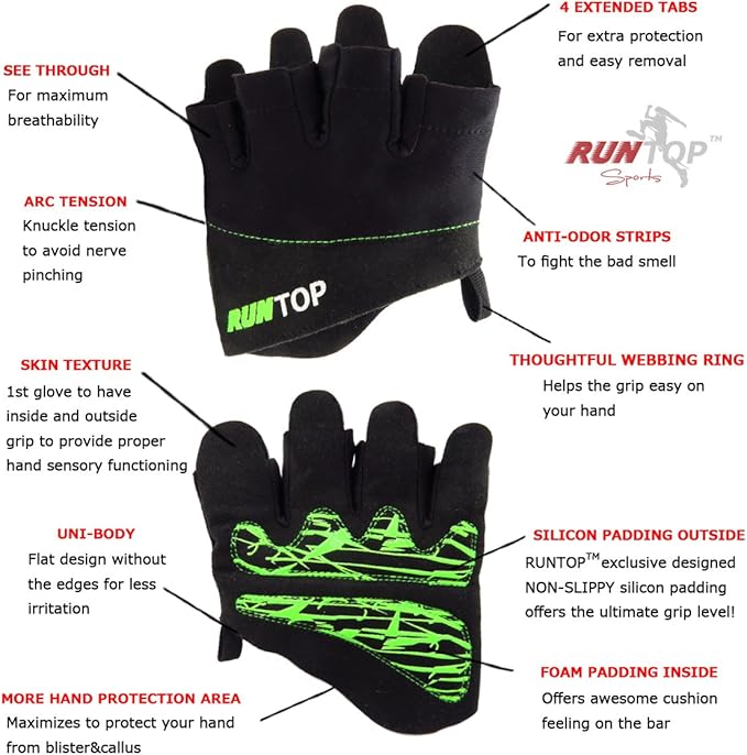 Workout Gloves Weight Lifting Grips with Silicon Padding by RUNTOP - Exercise Gloves Perfect for Women Men Cross Fitness Training WODS Weightlifting Bodybuilding Powerlifting Gym Fitness