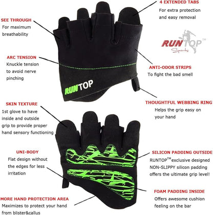 Workout Gloves Weight Lifting Grips with Silicon Padding by RUNTOP - Exercise Gloves Perfect for Women Men Cross Fitness Training WODS Weightlifting Bodybuilding Powerlifting Gym Fitness