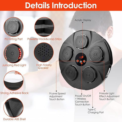 KOCASO Music Boxing Machine with Boxing Gloves - Wireless Smart Music Boxing Machine, 9 Speeds & 9 Modes Light - Wall Boxing Punching Pad Electronic Workout Machine for Home Gym