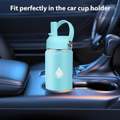 SENDESTAR Water Bottle 40oz Double Wall Vacuum Insulated Leak Proof Stainless Steel Sports Water Bottle—Wide Mouth with New Flex Straw Lid & Spout Lid (White&Tiffany)