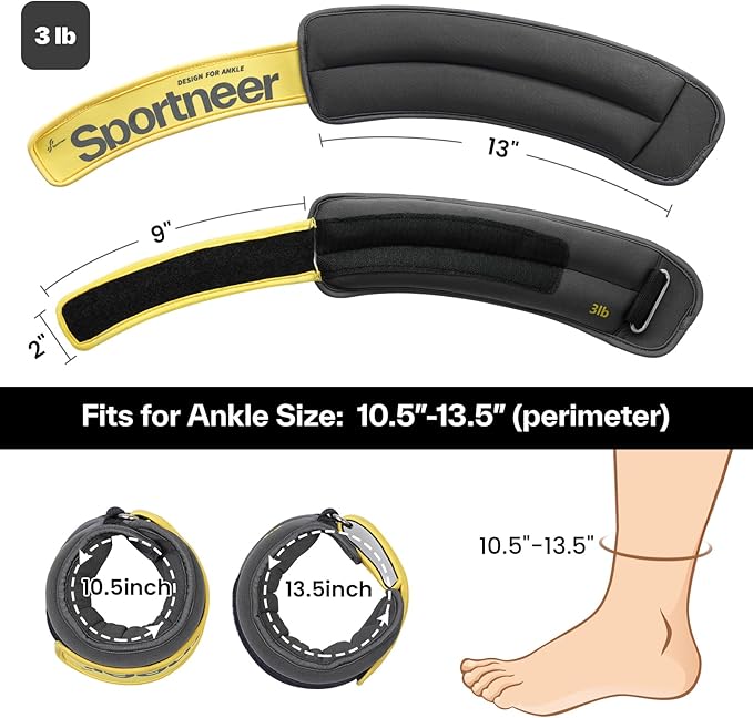 Sportneer Ankle Weights 0.5/1/2/3/5 LBS 1 Pair Wrist Leg Arm Weights for Women Men Kids Child with Adjustable Straps, Strength Weighted for Jogging Running Walking Fitness Gym Workout