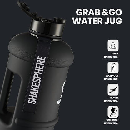 SHAKESPHERE Sports Water Bottle – 2.2L Wide Mouth Water Jug, Leakproof BPA-Free Gym Bottle for Men & Women, Great for Daily Hydration, Training, Travel, Outdoor Activities & Sports – Matte Black