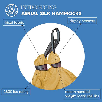 Aerial Silk Yoga Hammock & Swing for Home, Inversion Exercises, Starter Kit for All Levels - Durable with Extension Straps, Carabiners, and Pose Guide