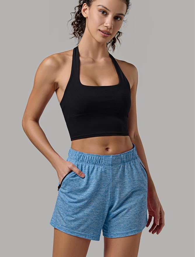 Liberty Imports 1 or 5 Pack Womens Lounge Workout Shorts with Zipper Pockets 5" Inseam Lightweight Athletic Casual Shorts