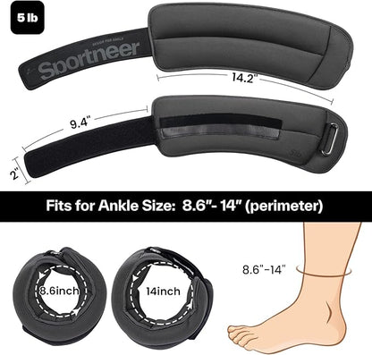 Sportneer Ankle Weights 0.5/1/2/3/5 LBS 1 Pair Wrist Leg Arm Weights for Women Men Kids Child with Adjustable Straps, Strength Weighted for Jogging Running Walking Fitness Gym Workout