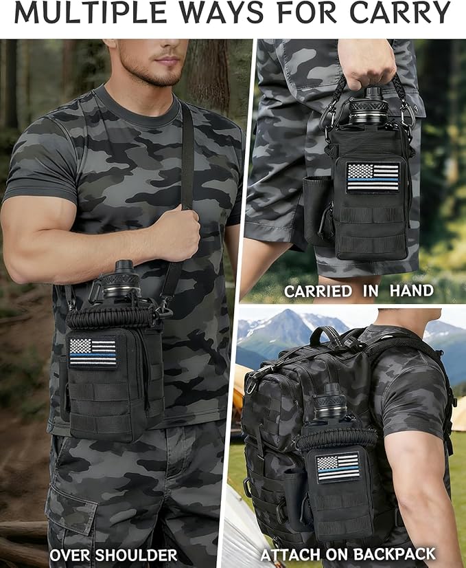 COOLYARD 64 oz Water Bottle Insulated with Sleeve Half Gallon Military Water Jug Metal Gym Water Bottles for Men Women Black