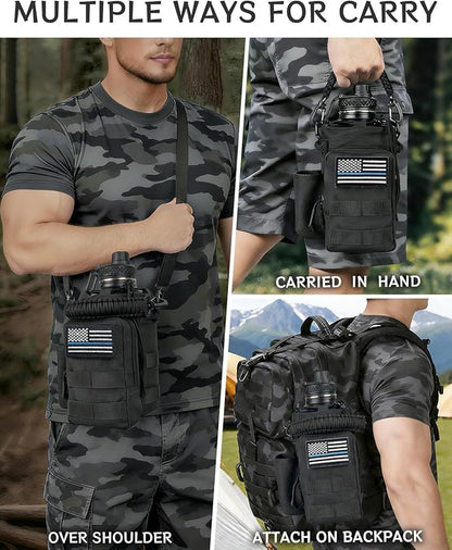 COOLYARD 64 oz Water Bottle Insulated with Sleeve Half Gallon Military Water Jug Metal Gym Water Bottles for Men Women Black