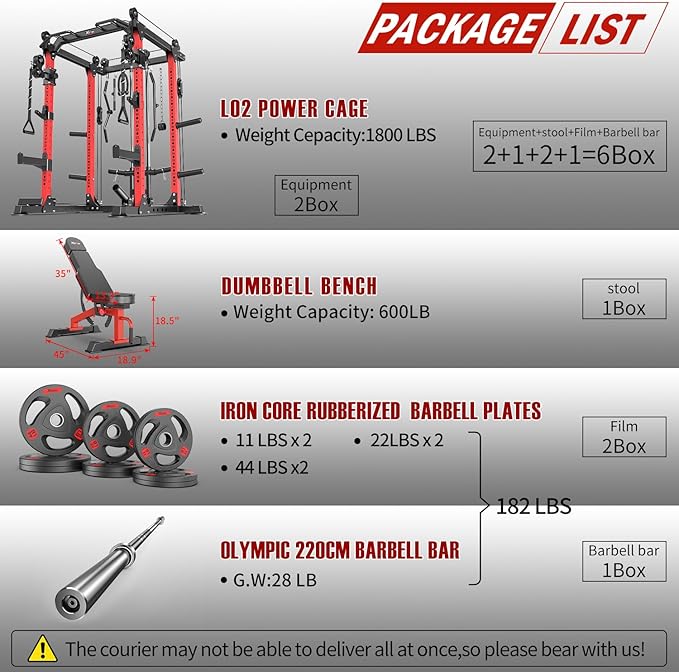 Power Cage Multi-Function Power Rack with Cable Crossover System,1800 LBS Capacity Squat Rack with Weight Bench,for Home Gym