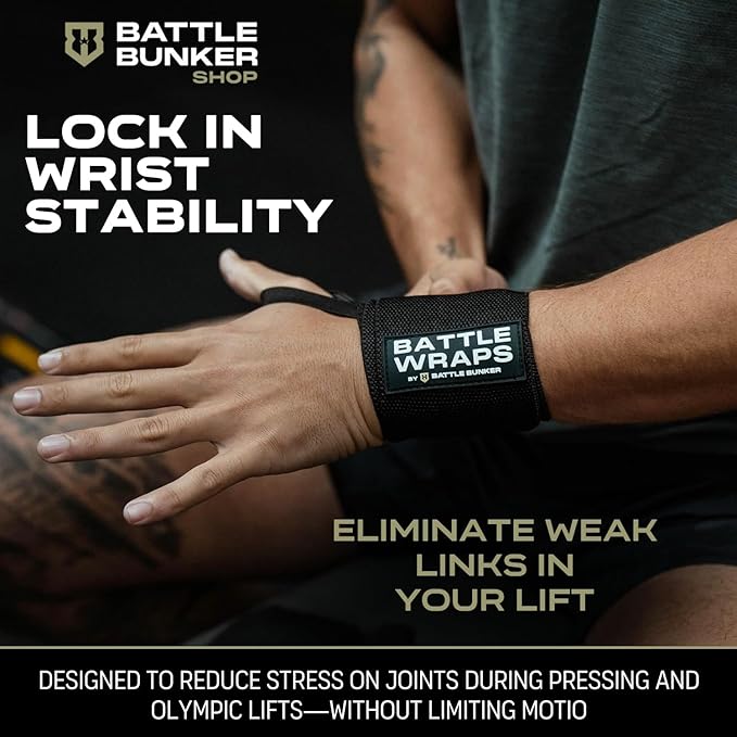 Battle Bunker Wraps Wrist Wraps- Premium Gym Wrist Straps for Maximum Support & Comfort During Lifting- Wrist Straps for Weightlifting to Boost Control & Stability- Built for Confidence & Power