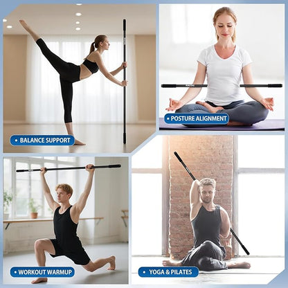 Yoga Stick 5 ft, Sturdy Steel Adjustable Stretching Stick for Mobility, Balance and Flexibility, Versatile Exercise Stick with Non-Slip Ends and Foam Handles for Fitness, and Posture Correction