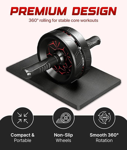 ROMIX Ab Roller Wheel, Wide Ab Wheel Roller with Extra Thick Knee Mat for Home Gym Fitness, Abs Workout Equipment for Abdominal and Core Strength Training for Men and Women, Exercise Wheels for Abs