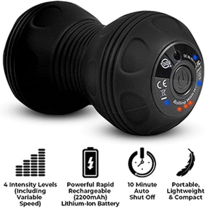 Rolling With It Vibrating Peanut Massage Ball - Deep Tissue Trigger Point Therapy, Myofascial Release - Handheld, Cordless - 4 Intensity Levels - Dual Lacrosse Ball Vibration Massager (Black)