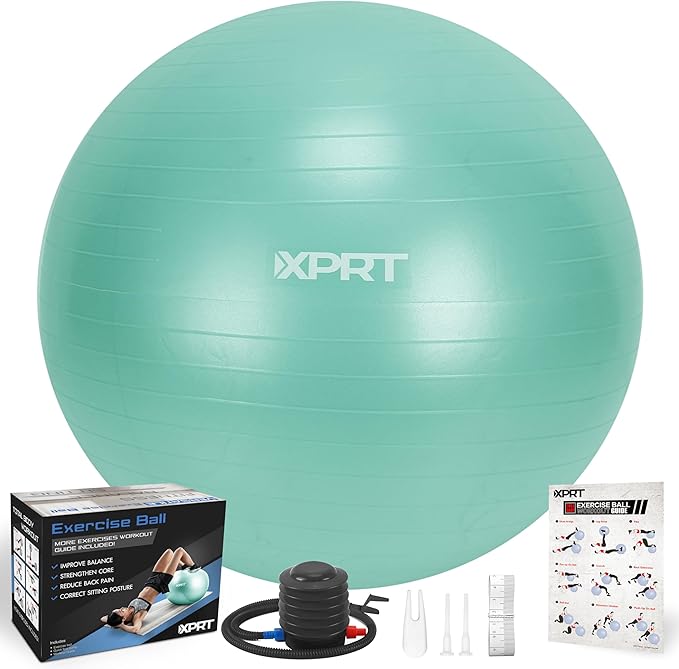 XPRT Fitness Exercise Ball (55/65/75cm) - Yoga Ball for Home Gym Workout, Physical Therapy, Balance, Stability Training - Office Ball Chair with Quick Pump (5 Colors)