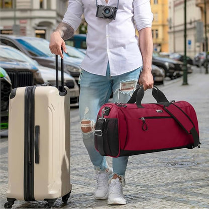 TOPDesign Gym Bag for Women & Men, Unisex Duffel Bag with Shoe Compartment & Wet Pocket for Travel Sports Gym (M Red)
