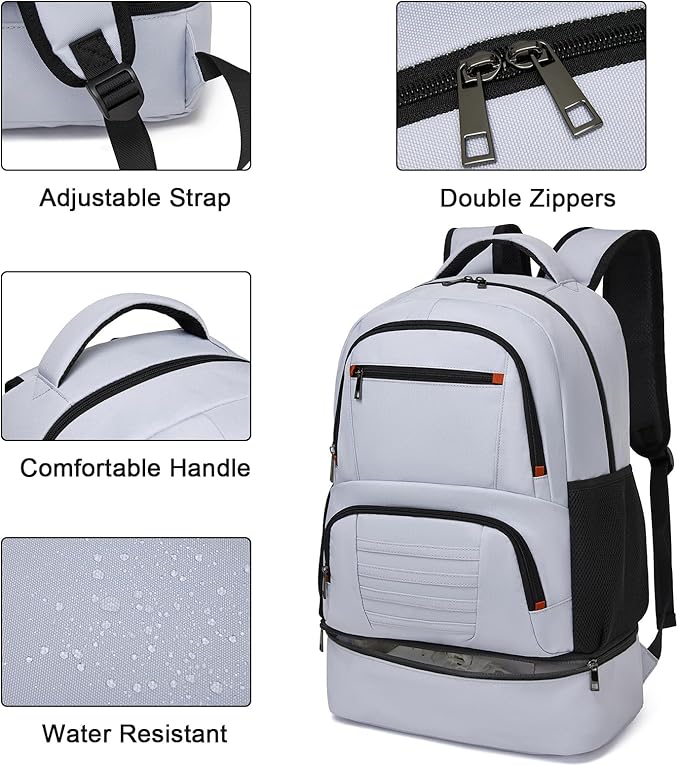 seyfocnia Gym Backpack for Men, Waterproof Sports Backpacks With Shoe Compartment Lightweight Workout Trainning Back Pack Casual Travel Daypack-Grey