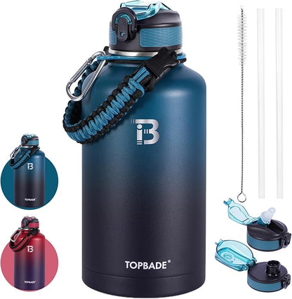 32oz Insulated Water Bottle with Straw Lid & Spout Lid & Paracord Handle, Stainless Steel Water Bottle Wide Mouth, Double Wall for Women Men Gym Fitness Outdoor