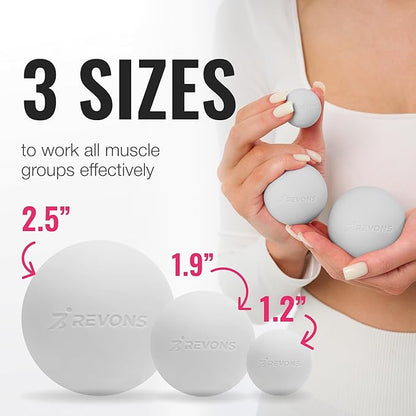 3 in 1 Massage Ball Set - Lacrosse Balls for Myofascial Release, Back Pain Relief, Face Fitness, Trigger Points, Yoga, Physical Therapy, Muscle Recovery and Soft Deep Tissue Massage (Gray)