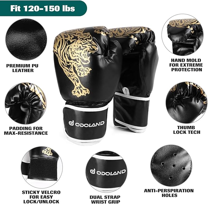 Odoland Punching Bag Set for Adults, 4FT PU Heavy Boxing Bag Set with 12OZ Boxing Gloves, Hand Wraps, Hanging Chains for MMA Karate Kickboxing Home Gym Training as Boys Gifts - Unfilled