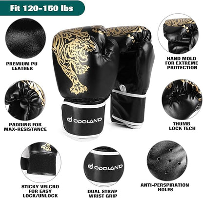 Odoland Punching Bag Set for Adults, 4FT PU Heavy Boxing Bag Set with 12OZ Boxing Gloves, Hand Wraps, Hanging Chains for MMA Karate Kickboxing Home Gym Training as Boys Gifts - Unfilled
