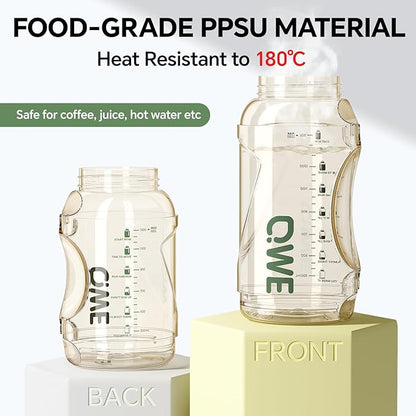 QWE Gym Plastic PPSU Water Bottles for men with Straw and Handle,Lightweight,54oz Large High-capacity for Hiking&Camping,Heat-resisting,Reusable, BPA Free,Double Drinking,leak proof(Green)