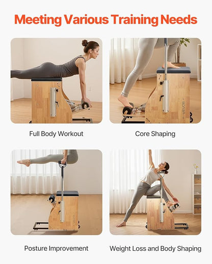 VEVOR Pilates Reformer Accessories for Home Gym, Include Reformer Box/Chair/Spine Corrector/Wall Mounted Machine/Jump Board/Foldable & Dual Resistance Springs