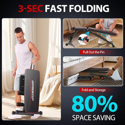 OPPSDECOR Weight Bench for Home Gym, 660LBS Fast Foldable Workout Bench Press for Home Gym Full Body Strength Training, 8 Adjustable Backrests Incline/Flat/Decline Sit up Bench