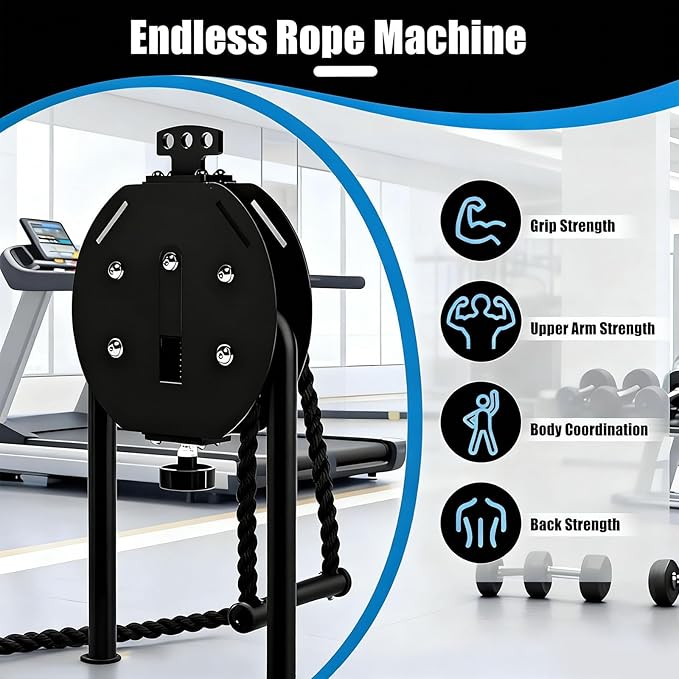 Endless Rope Trainer, Adjustable Resistance Pulley System for Home Gym, Portable Cable Machine with Nylon Rope, Suspension Infinity Rope Trainer for Full-Body Strength & Interval Training