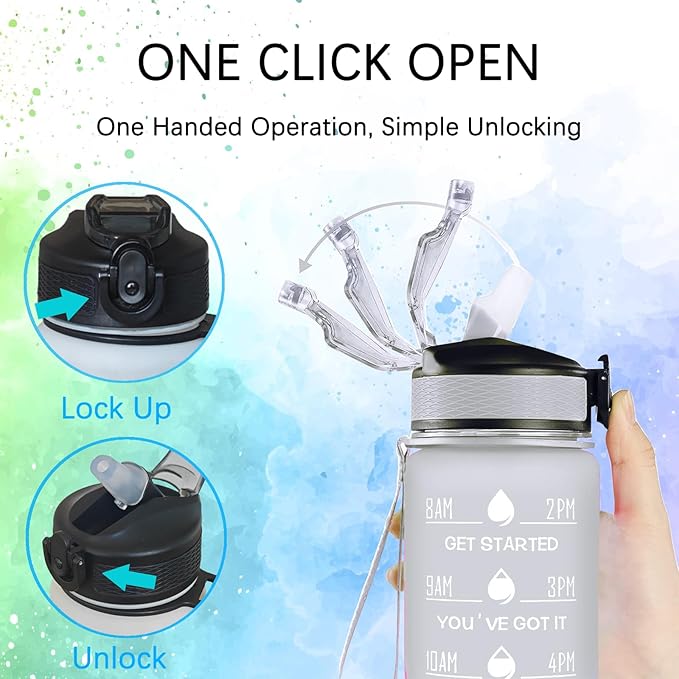 Sea Turtle Water Bottle with Straw, LeakProof, Carry Strap, BPA Free, 32 Oz Motivational Sport Water Bottle with Time Marker to Drink, Ideal for Gym Fitness Outdoor Black