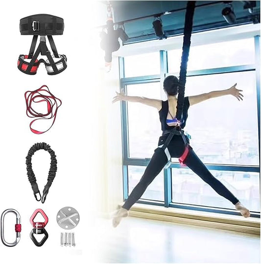 JYHHCYS Bungee Fitness Equipment Set Plus Size, Heavy Duty Aerial Yoga Resistance Rope for Home Gym Training & Fitness, Indoor Bungee Jumping Harness(Full Set XL - 176 lbs/80kg)