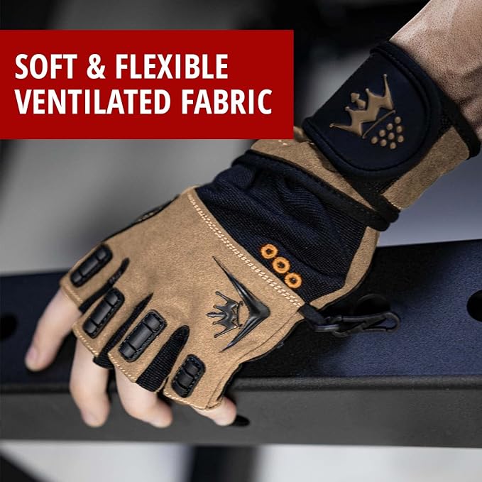 Crown Gear Weightlifting Gloves for Crossfit Workout Training - Fitness Gym Bodybuilding Gloves for Men or Women - Best for Heavy Weight Lifting Exercise Integrated Full Wrist Support Wraps