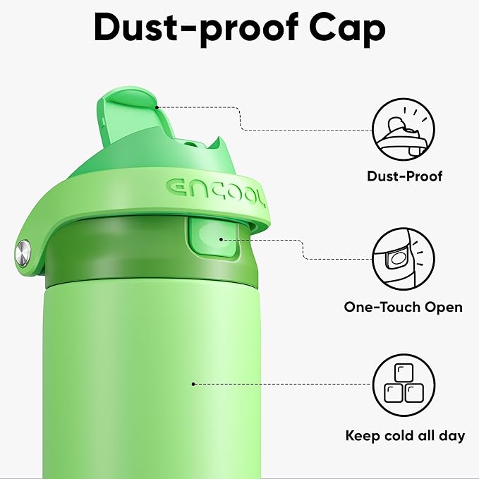ENCOOL Leakproof Insulated Water Bottle with Straw Dual-Sip Water Bottle Bag-Safe Design for Work, Commute & Gym – Keeps Drinks Cold All Day, 32 oz, Algae Green