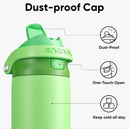 ENCOOL Leakproof Insulated Water Bottle with Straw Dual-Sip Water Bottle Bag-Safe Design for Work, Commute & Gym – Keeps Drinks Cold All Day, 32 oz, Algae Green