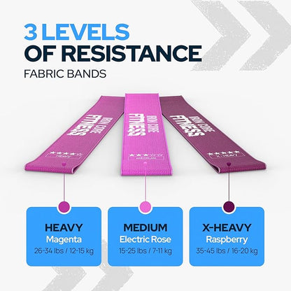 Fabric Mini Resistance Bands Sets for Trainers, Bootcamp, Gym for Men and Women in Fun Colors - Ebook, Videos and Workout Chart Included by Iron Core Fitness
