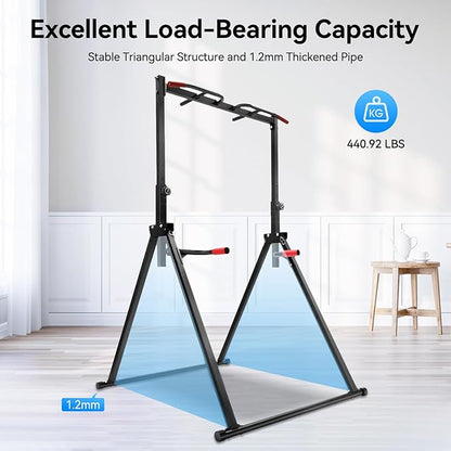 Pull Up Station, Triangular Power Tower, Foldable Pull Up Bar Stand, 440LBS Capacity Adjustable Height Dip Station for Home Gym, Strength Training Equipment