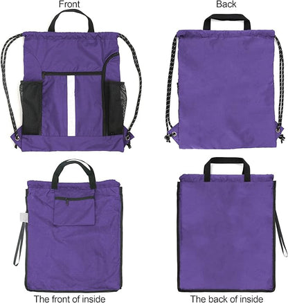 BeeGreen Purple String Bag Sack Gym Backpack with Shoe Compartment and Two Water Bottle Holder for Men Women Lightweight Durable Drawstring Cinch Sackpack