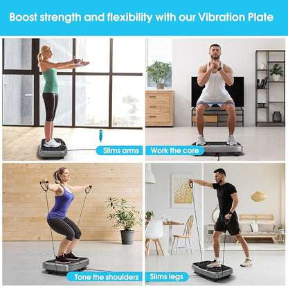 SoftGym Vibration Plate Exercise Machine for Lymphatic Drainage,Power Vibrate Stand Shake Board 450 Lbs Capacity Whole Body Workout Waver with Fitness Resistance Bands Weight Loss Gifts for Women Men