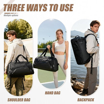 Gym Bag for Men Women, 40L Travel Duffle Sports Duffel Bag Lightweight Gym Weekender Overnight Backpack with Shoe Compartment & Wet Pocket Black