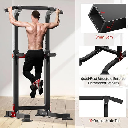Outdoor Basic Power Tower, Pull Up Bar and Dip Station for Home Gym, 1400LBS Weight Capacity, Adjustable Height, Heavy Duty Steel Frame for Calisthenics, Strength Training Fitness Equipment