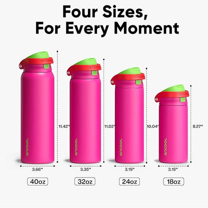 ENCOOL Leakproof Insulated Water Bottle with Straw Dual-Sip Water Bottle Bag-Safe Design for Work, Commute & Gym – Keeps Drinks Cold All Day, 32 oz, Neon Pink