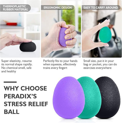 Peradix Hand Grip Strength Trainer, Stress Relief Ball, Wrist Rehab Therapy Hand Grip Equipment Ball Squishy Tools - Set of 3 Finger Resistance Exercise Squeezer